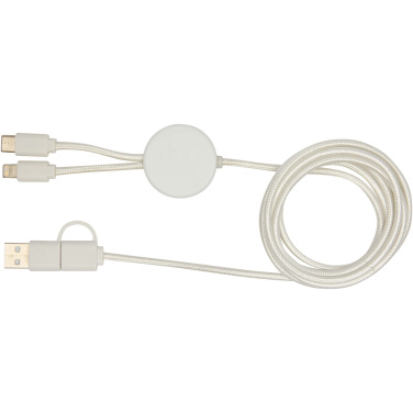 Logotrade promotional giveaway picture of: Chechia 5-in-1 recycled plastic 150 cm data sync and 27W fast charge cable with bamboo details