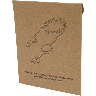 Logotrade promotional item image of: Alasia 5-in-1 recycled aluminium and plastic 150 cm data sync and 27W fast charge cable