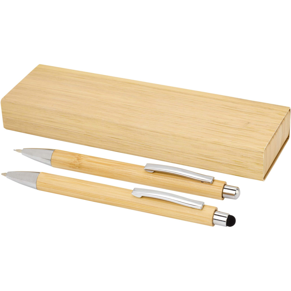 Logotrade promotional gifts photo of: Oblys bamboo ballpoint pen and mechanical pencil set (black ink)