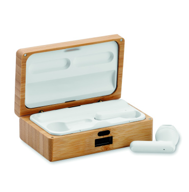 Logo trade promotional gifts picture of: TWS earbuds in bamboo case