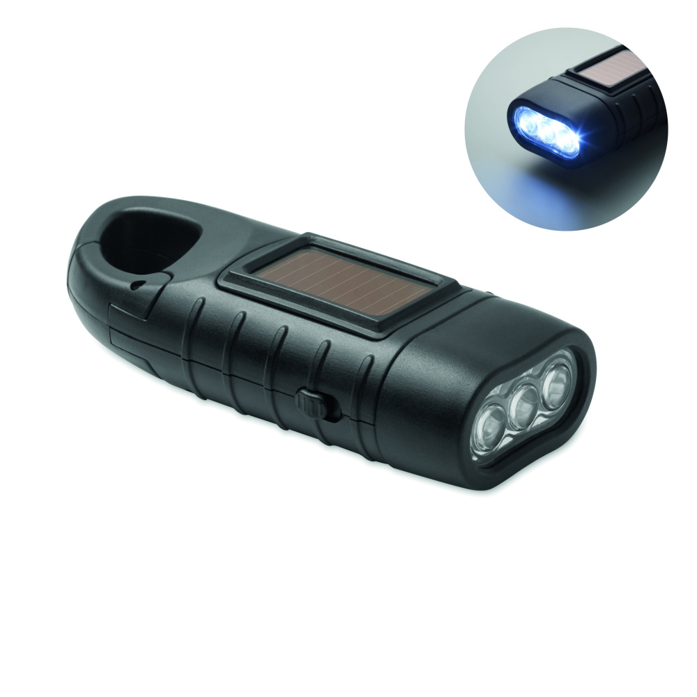 Logo trade promotional giveaways image of: Solar torch with dynamo crank