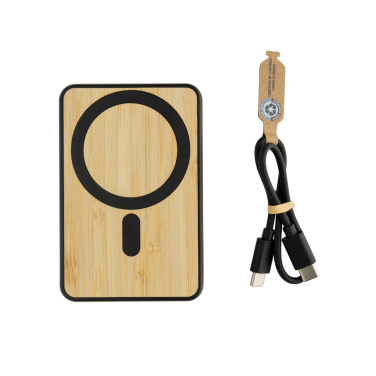Logo trade promotional products image of: Zen RCS rplastic 5000 mah 5W magnetic bamboo powerbank