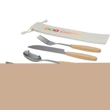 Logo trade promotional giveaways picture of: Root 5-piece stainless steel and beech wood cutlery set