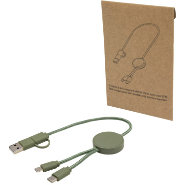 Logo trade promotional merchandise image of: Citala 5-in-1 recycled plastic 30 cm data sync and 27W fast charge cable