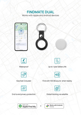 Logo trade corporate gifts image of: Findmate Dual RCS recycled plastic item finder IPX 5