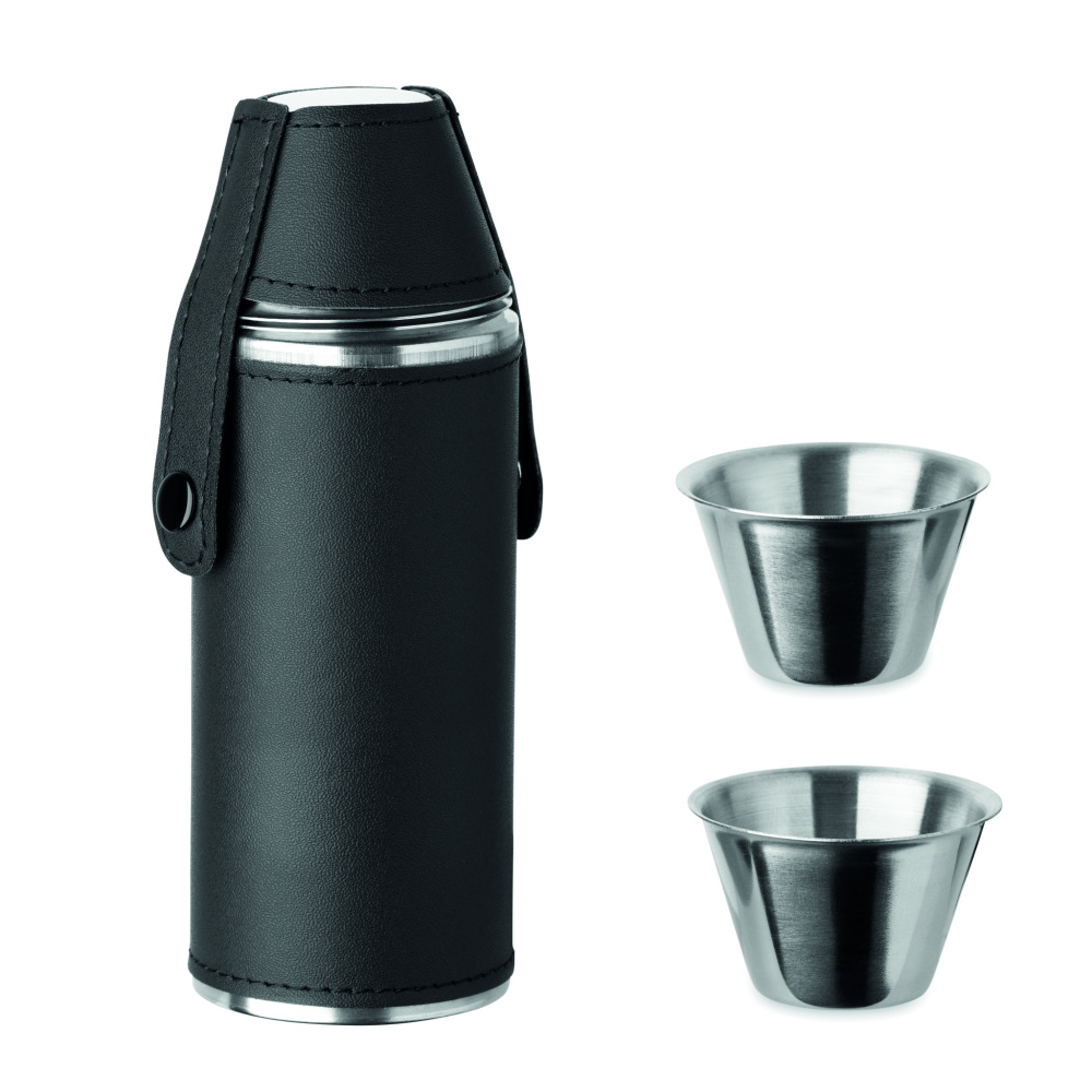 Logo trade promotional giveaways image of: Hip flask with shot cups