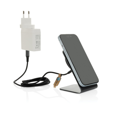 Logo trade promotional merchandise photo of: Terra aluminium 15W magnetic wireless charging phone stand