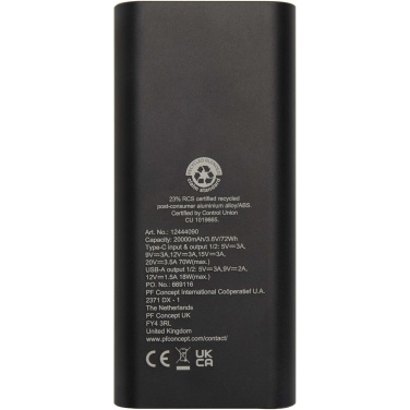 Logo trade promotional items picture of: Acamar 20.000 mAh 70W recycled aluminium laptop power bank