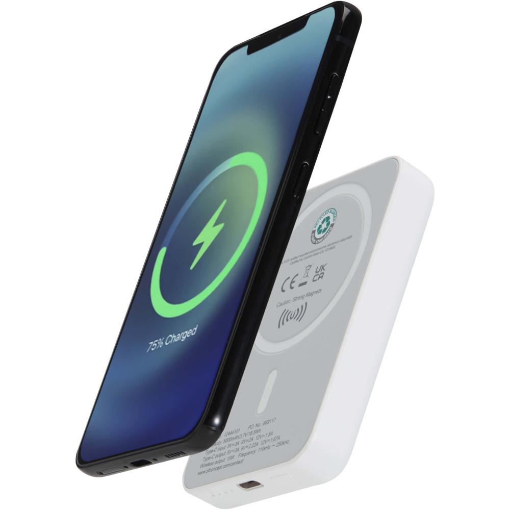Logo trade advertising products picture of: Acrab 5000 mAh 15W magnetic wireless power bank with 20W PD - made from recycled plastic