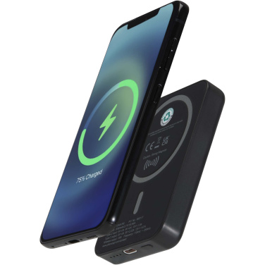 Logo trade promotional products image of: Acrab 5000 mAh 15W magnetic wireless power bank with 20W PD - made from recycled plastic