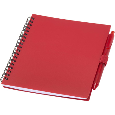 Logo trade promotional merchandise picture of: Niove recycled plastic soft cover notebook and ballpoint pen set (blue ink)