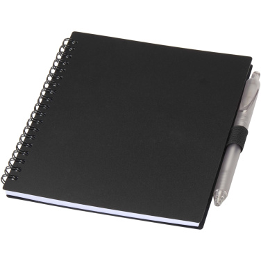 Logotrade promotional product picture of: Niove recycled plastic soft cover notebook and ballpoint pen set (blue ink)