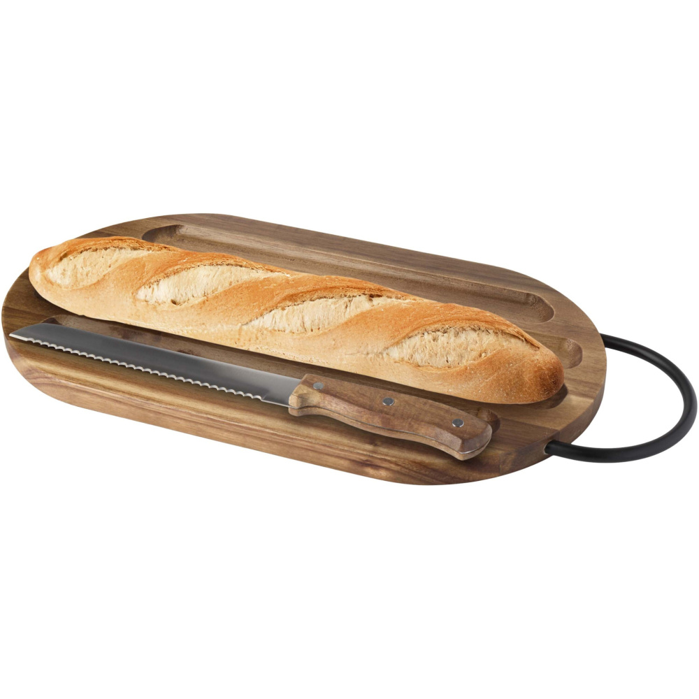 Logotrade corporate gift image of: Prestige acacia wood chopping board with bread knife