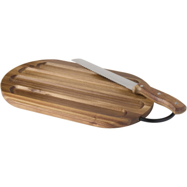 Logotrade promotional product picture of: Prestige acacia wood chopping board with bread knife