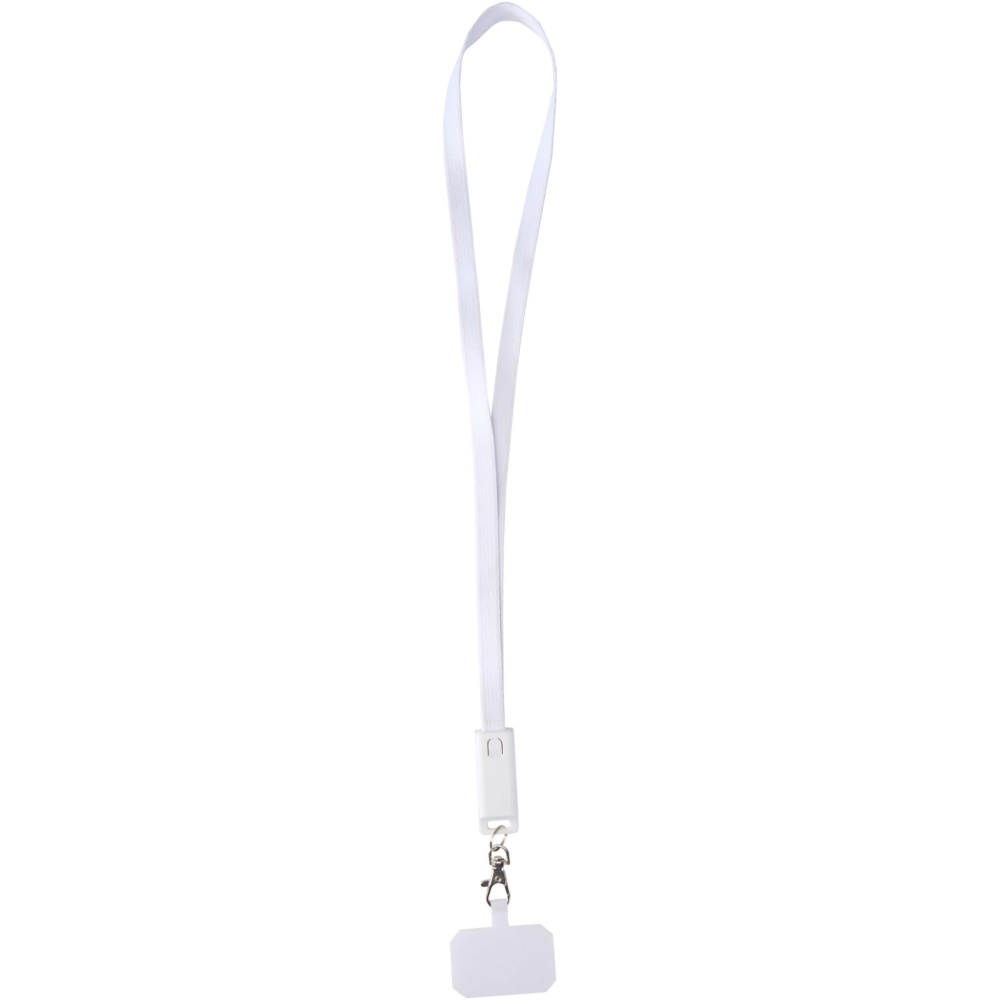 Logo trade promotional gifts picture of: Franz recycled plastic smartphone lanyard with built-in data sync and 65W fast charge 5-in-1 cable