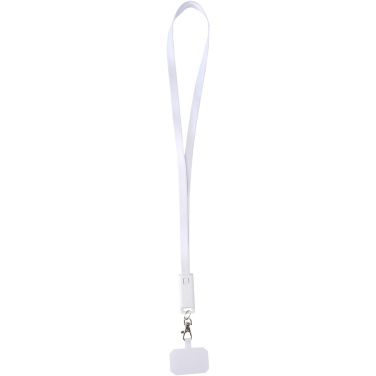 Logo trade promotional merchandise picture of: Franz recycled plastic smartphone lanyard with built-in data sync and 65W fast charge 5-in-1 cable