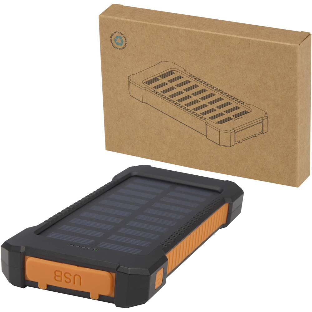 Logo trade corporate gift photo of: Altair 5000 mAh 10W recycled plastic rugged solar power bank with built-in torch
