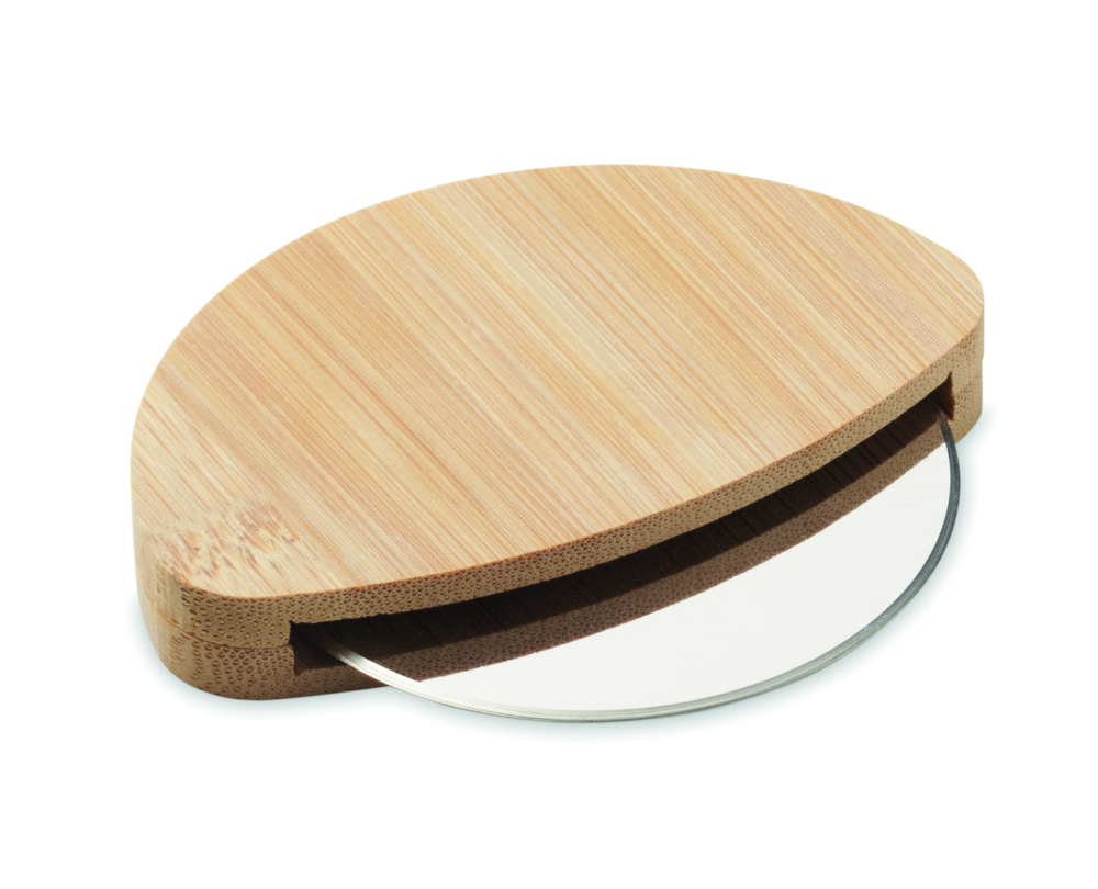 Logo trade promotional giveaways image of: Round bamboo pizza cutter