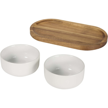 Logo trade promotional items image of: Noa wooden tray and ceramic serving bowls set