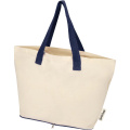 Sierra 140 g/m² GRS recycled foldable cotton tote bag 7L, Natural / Navy
