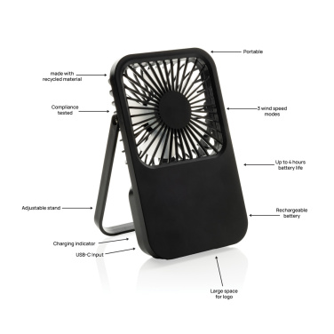 Logo trade promotional merchandise photo of: Aervina RCS recycled plastic re-chargeable desk fan