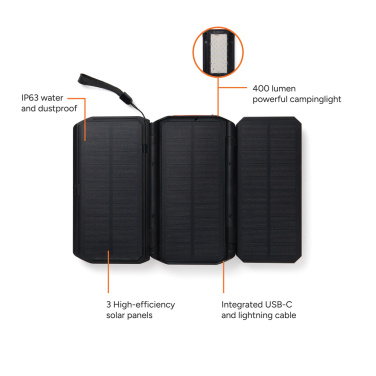 Logo trade promotional merchandise picture of: Nordic Drift Titan 10.000mAh solar powerbank with 3 panels