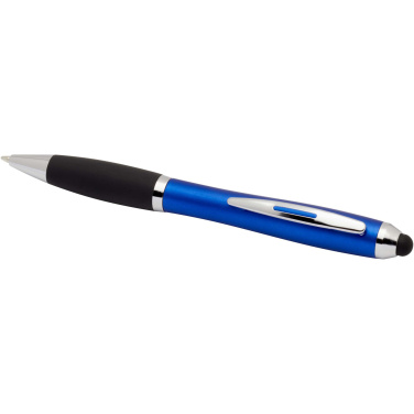 Logotrade promotional merchandise picture of: Nash RCS recycled plastic stylus ballpoint pen with coloured barrel and black grip (blue ink)