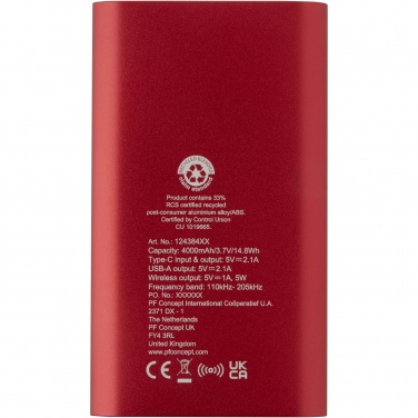 Logo trade meene pilt: Juice 4000 mAh Type-C taaskasutatud alumiiniumist juhtmevaba toitepank 