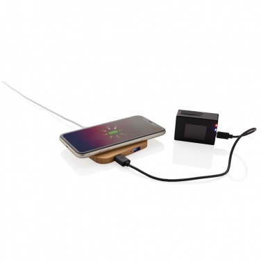 Logo trade mainoslahjat tuotekuva: 10W bambuinen langaton laturi USB:llä