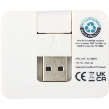 Logotrade dovana nuotrauka: „Gaia“ 4 prievadų USB šakotuvas su USB-A ir C tipo išvestimis bei dviguba įvestimi – pagamintas iš perdirbto plastiko