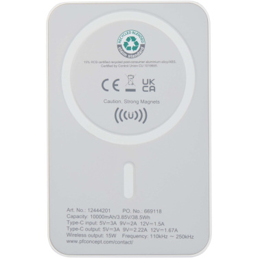 Logotrade firminės dovanos nuotrauka: „Acrab“ 10 000 mAh 15 W magnetinė belaidė išorinė baterija su 20 W PD – pagaminta iš perdirbto plastiko