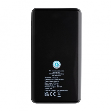 Logotrade Ideja dāvanas foto: RCS pārstrādātās plastmasas 8000 mAh bezvadu barošanas banka