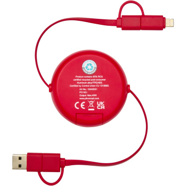Logotrade korporatīvās dāvanas foto: Alasia 5-in-1 100 cm otrreizēji pārstrādātas plastmasas un alumīnija izvelkama datu sinhronizācija un 45 W ātrās uzlādes kabelis