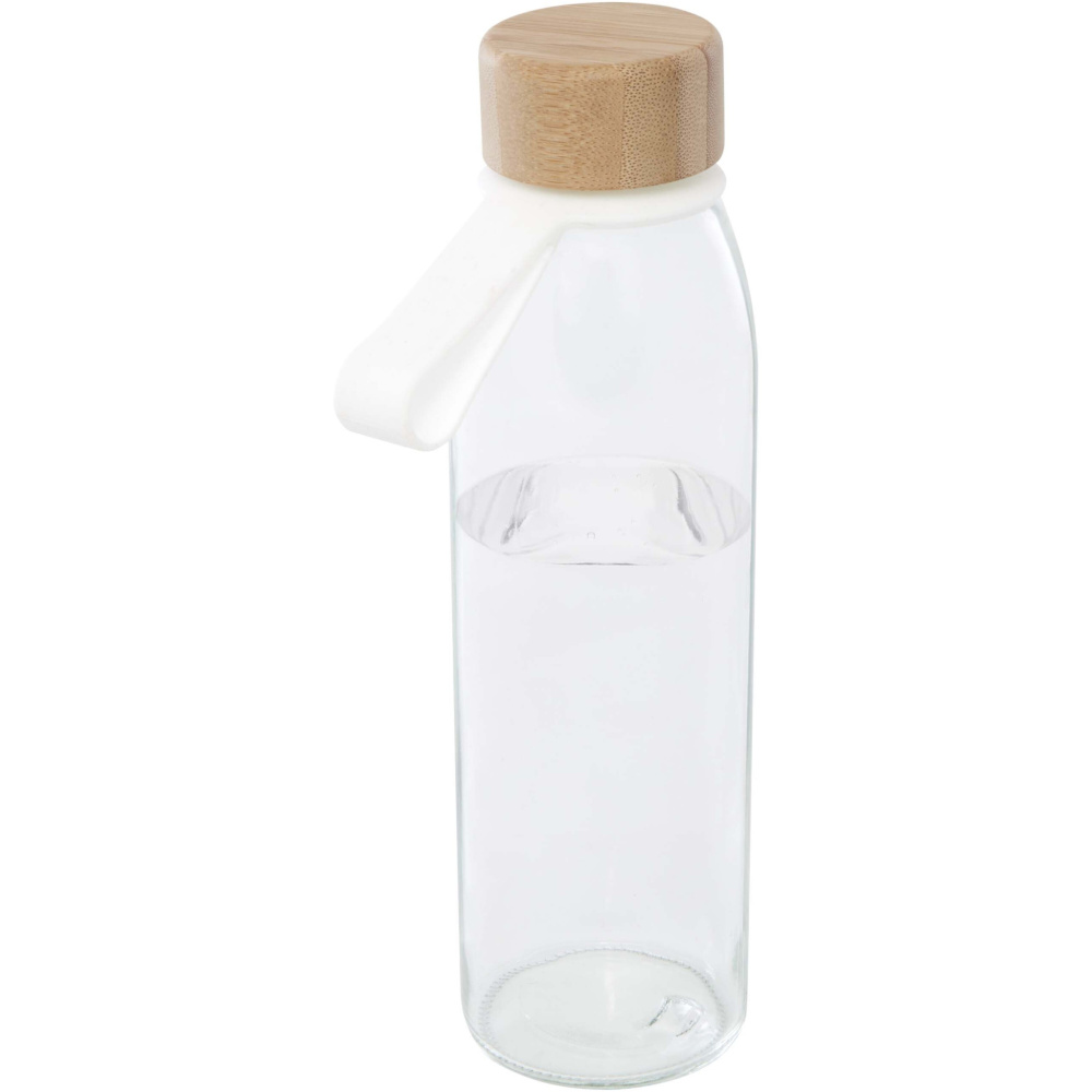 Logotrade Ideja dāvanas foto: Porto 500 ml stikla ūdens pudele ar silikona rokturi un bambusa vāku
