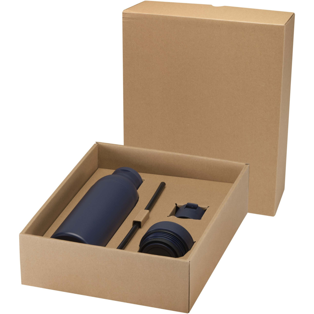 Logotrade biznesa dāvanas foto: Illuminate 650 ml RCS pārstrādāta dubultsienu nerūsējošā tērauda ūdens pudele ar 3 daļu vāku komplektu