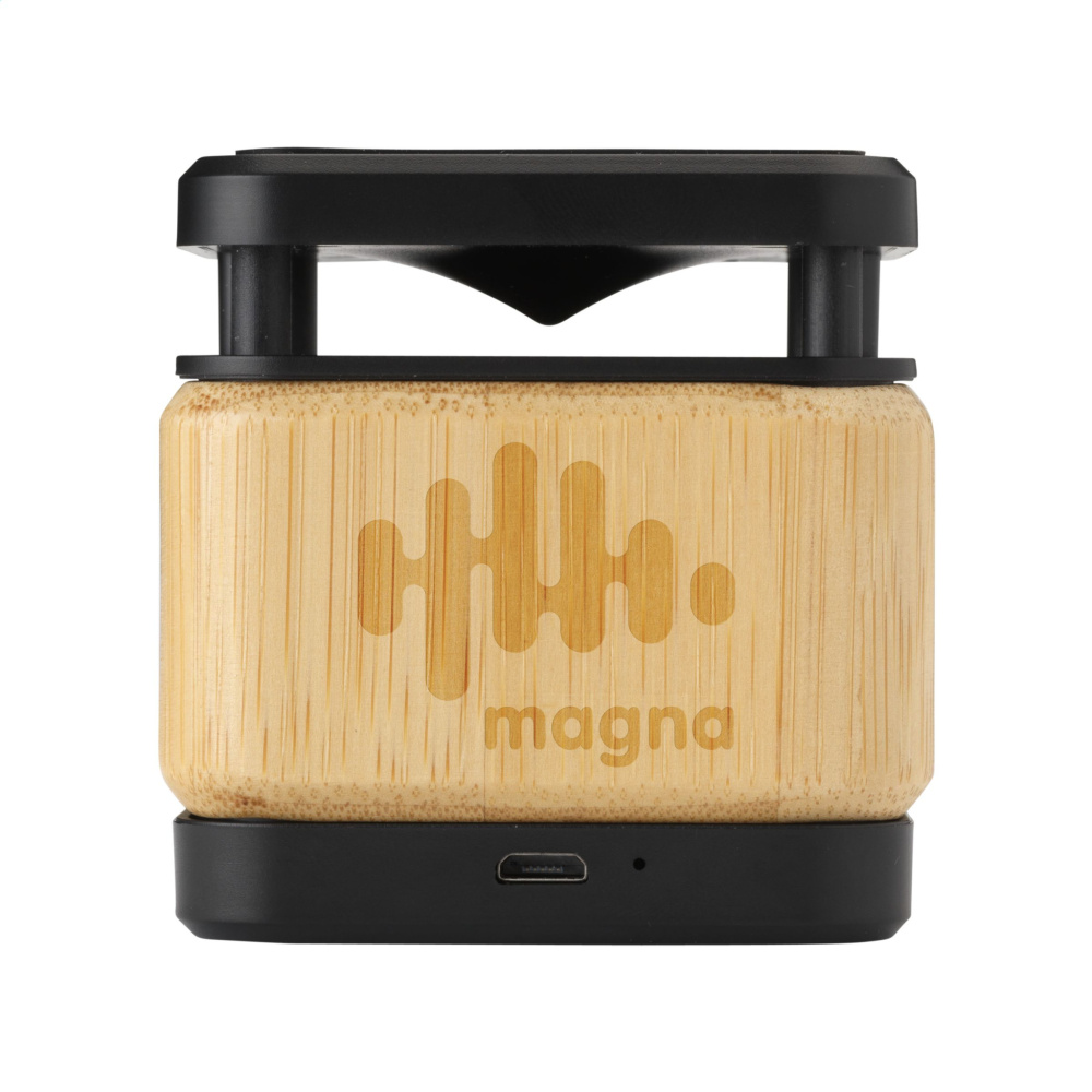 Логотрейд бизнес-подарки картинка: Колонка Bamboo Block с беспроводным зарядным устройством