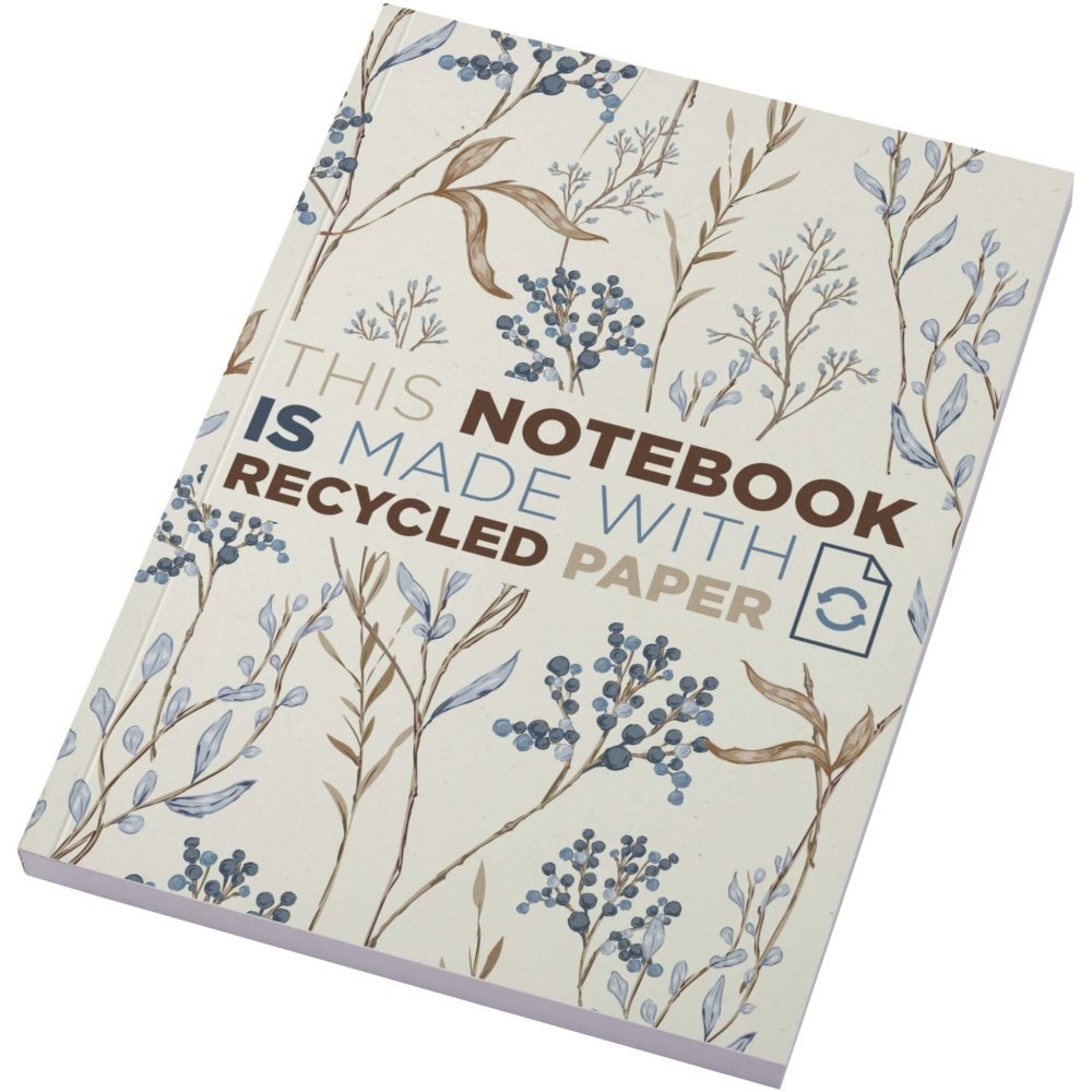 Logotrade profilprodukter bild: Novella Austen A5 anteckningsbok med mjukt omslag av återvunnet material, 100 ark
