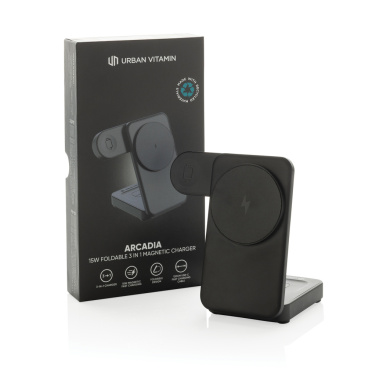 Logotrade reklamprodukter bild: Urban Vitamin Arcadia RCS rplastic 15W 3i1 magnetisk laddare
