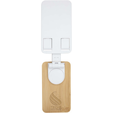 Logotrade presentreklam bild: Alfirk hopfällbart telefonställ för skrivbord av återvunnen plast med detaljer i bambu